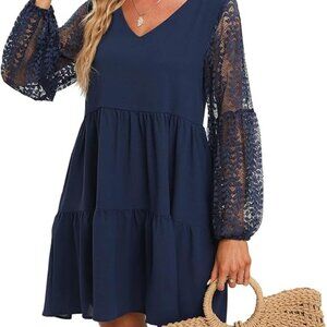 New without tags women’s navy dress with lace sleeves size Small